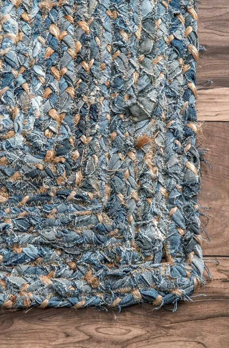 Hand Braided Jute Rug - Denim Area Rug, Eco Friendly & Durable