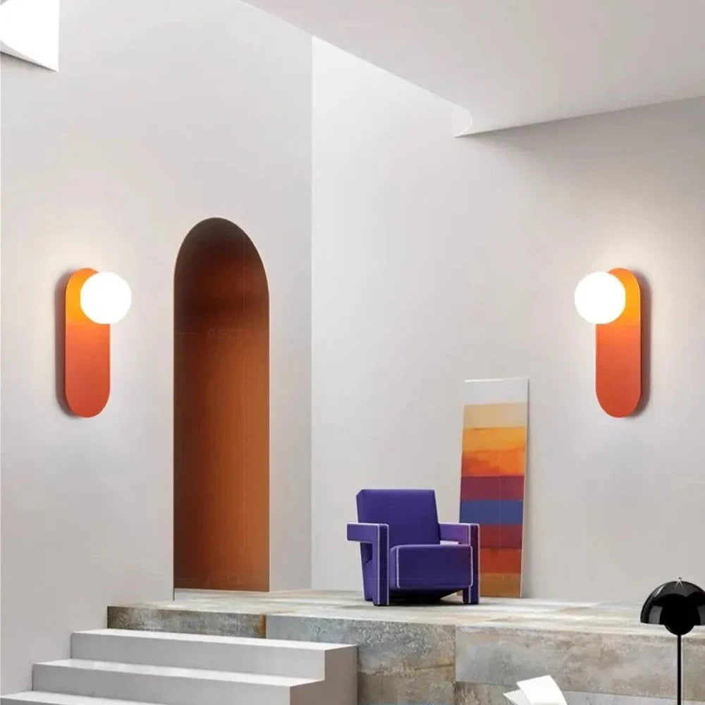 Glass Ball Wall Lamp - Modern Metal Plate Fixture