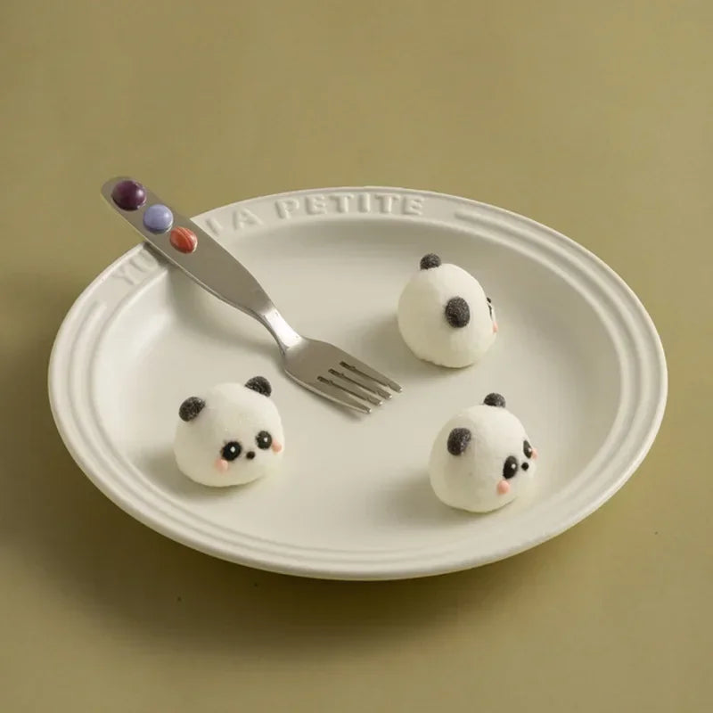 Dessert Fork And Spoon - Jelly Bean Design 5 Inch Stainless Steel Utensils