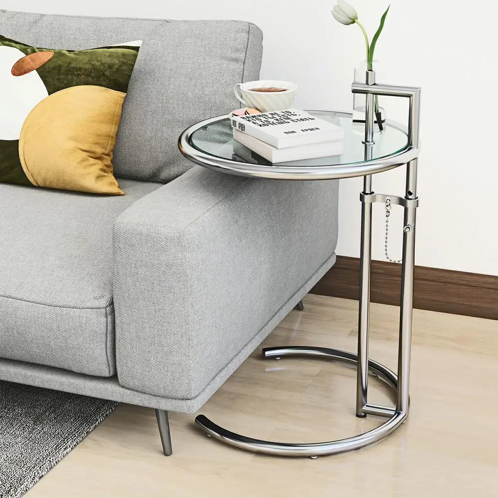 Adjustable Height Coffee Table – Stainless Steel Glass Top Side Table