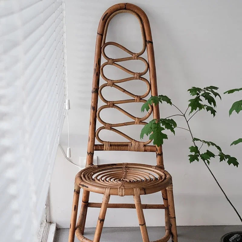 Japanese Rattan Chair – Handcrafted High Back Wood & Rattan Seating