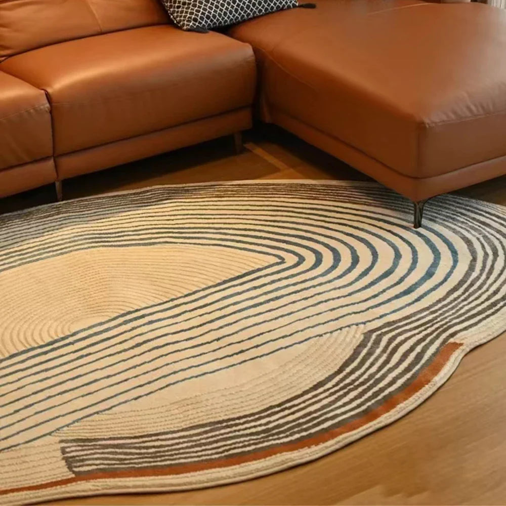 Irregular Oval Rug - Contemporary Polyester Area Carpet