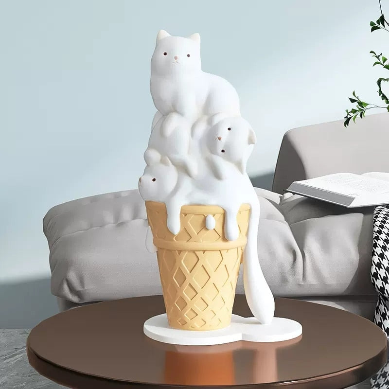 Ice Cream Cat Sculpture - Resin Melting Art
