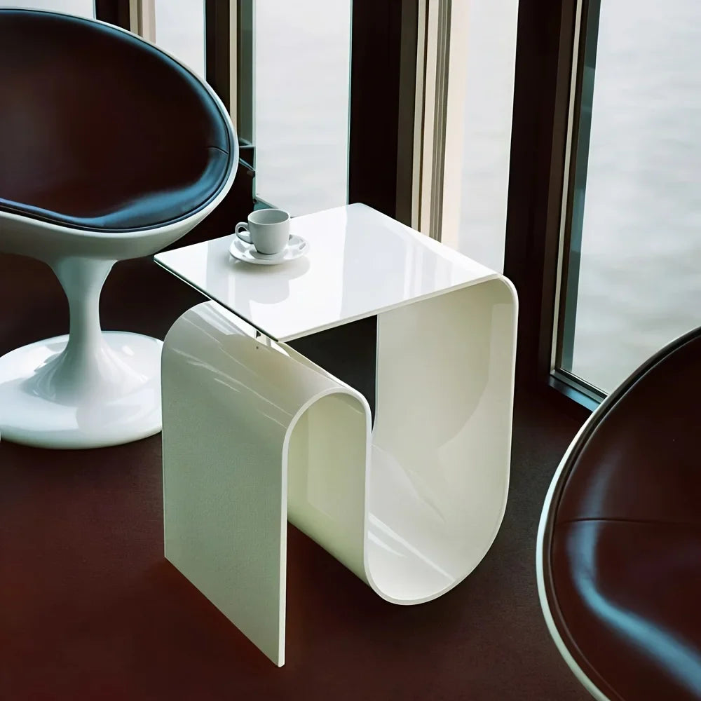 White Wave Side Table - Modern Acrylic Accent