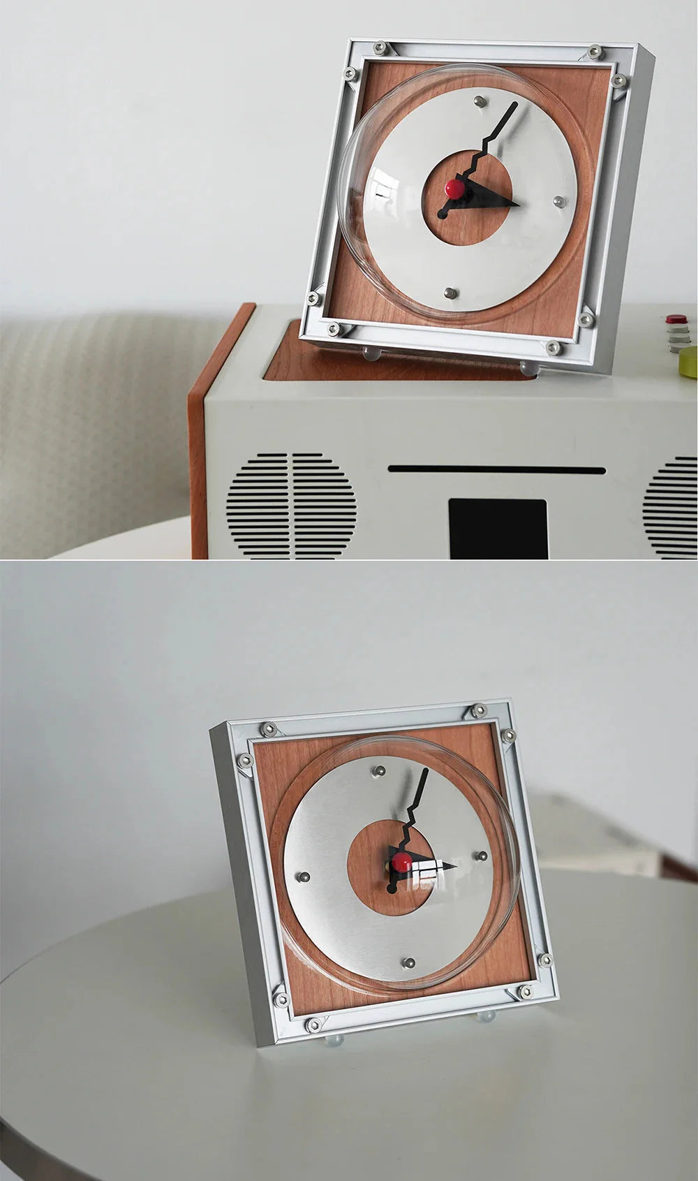 Vintage Aluminum Clock | Retro Wooden & Geometric Style