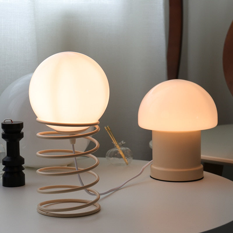 Glass Table Lamp - Spring Base Metal Lighting