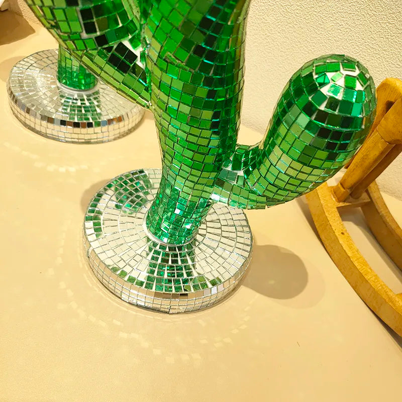 Disco Ball Cactus Ornament - Glass & Steel Decor
