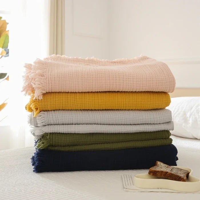 4-Layer Cotton Throw - Breathable Stylish Couch Blanket