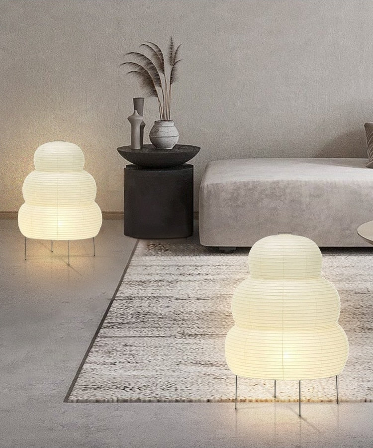 Japanese Floor Lantern – Curvy Wabi-Sabi Decor Lamp