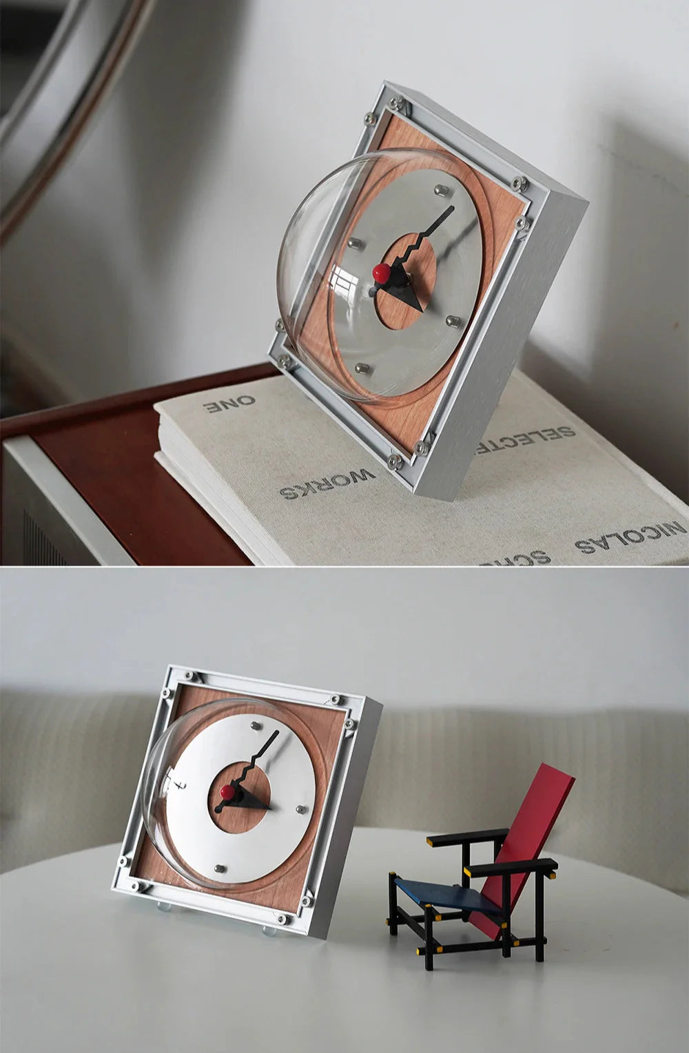 Vintage Aluminum Clock | Retro Wooden & Geometric Style