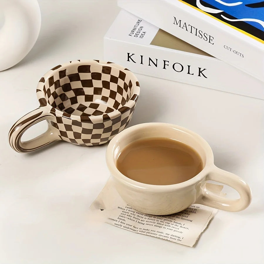 Ceramic Coffee Cup – Plaid Durable Mug 6.7oz