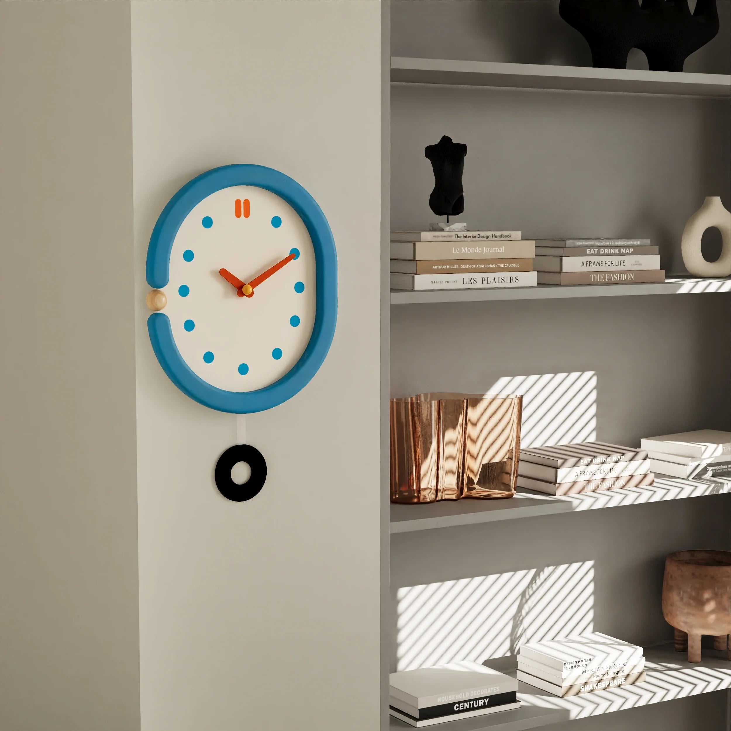 Pendulum Wall Clock - Japanese Minimalist Oval Blue Design