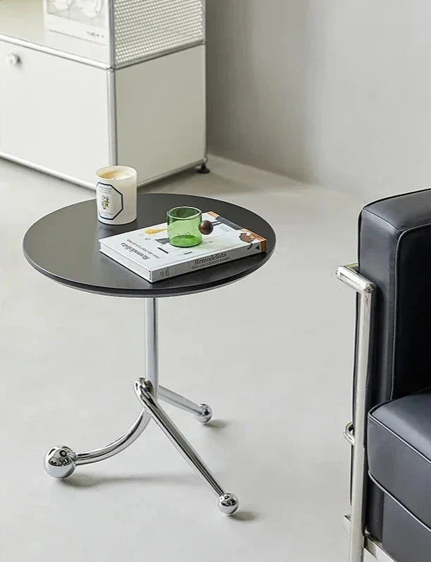 Vintage Round Side Table - Twisted Metal Frame, Stainless Steel Accent
