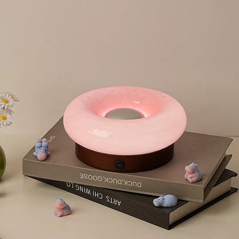 Donut Touch Table Lamp - Solid Wood Base, Dimmable Ambient Light
