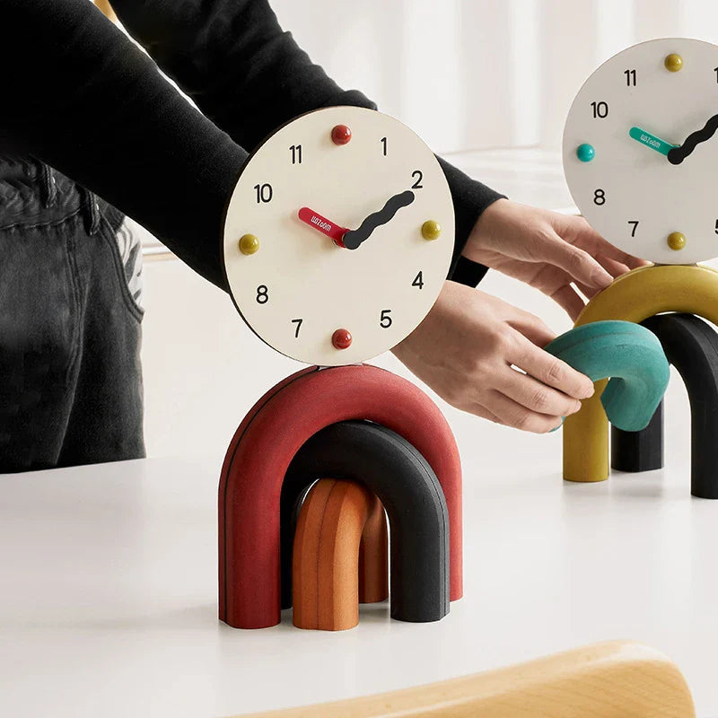 Nordic Arch Table Clock - Modern Desk Clock Bamboo Metal Design