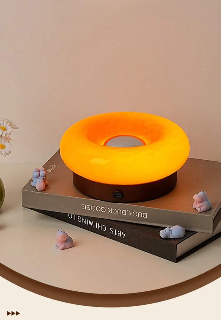 Donut Touch Table Lamp - Solid Wood Base, Dimmable Ambient Light
