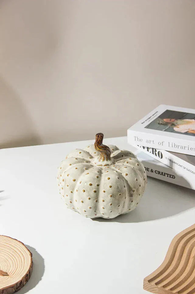 Porcelain Pumpkin Sculpture | Textured Ceramic Art 7x6"