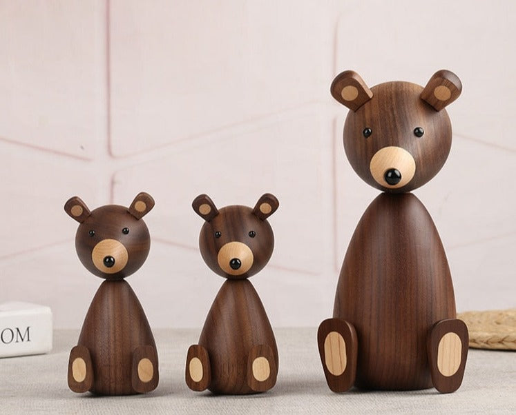 Wooden Bear Sculpture - Natural Wood Art for Home Decor