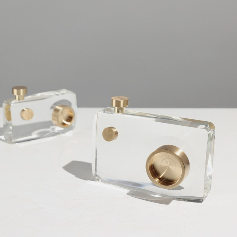Gold Crystal Camera Sculpture – Handcrafted Tripod Decor