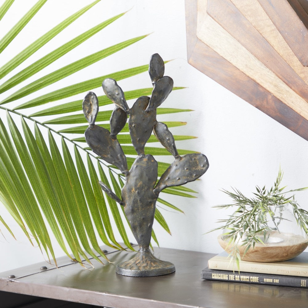 Black Cactus Sculpture - Rustic Polystone Decor