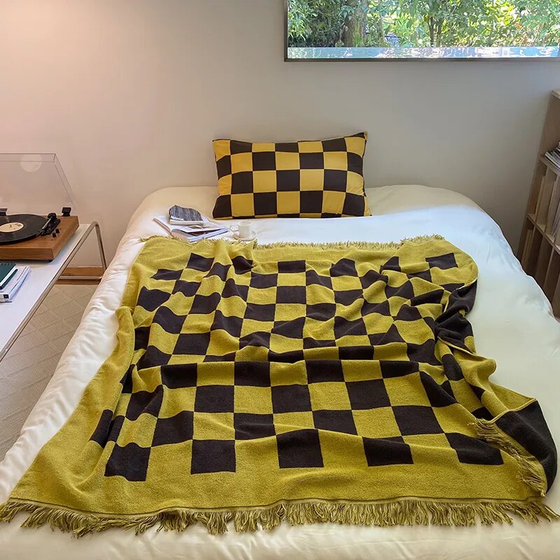 Plaid Throw Blanket – Retro Cotton 55x55 Inch Cozy Throw