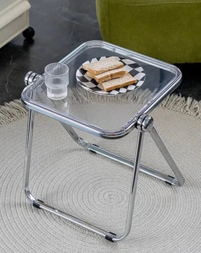 Foldable Acrylic Side Table – Transparent Compact Coffee Table