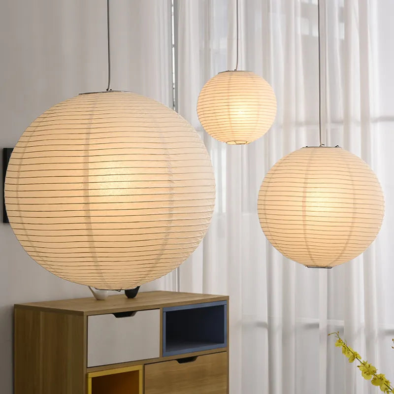 Rice Paper Pendant Lamp - Japanese Ceiling Light Fixture With Adjustable Wire