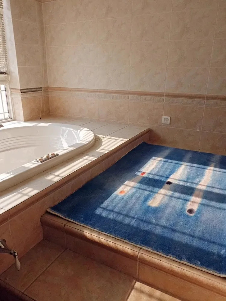 Blue Abstract Rug - Minimalist Carpet Rug with Anti Slip