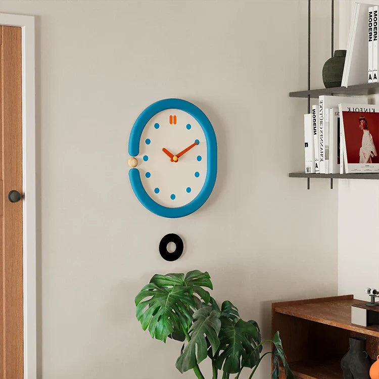 Pendulum Wall Clock - Japanese Minimalist Oval Blue Design