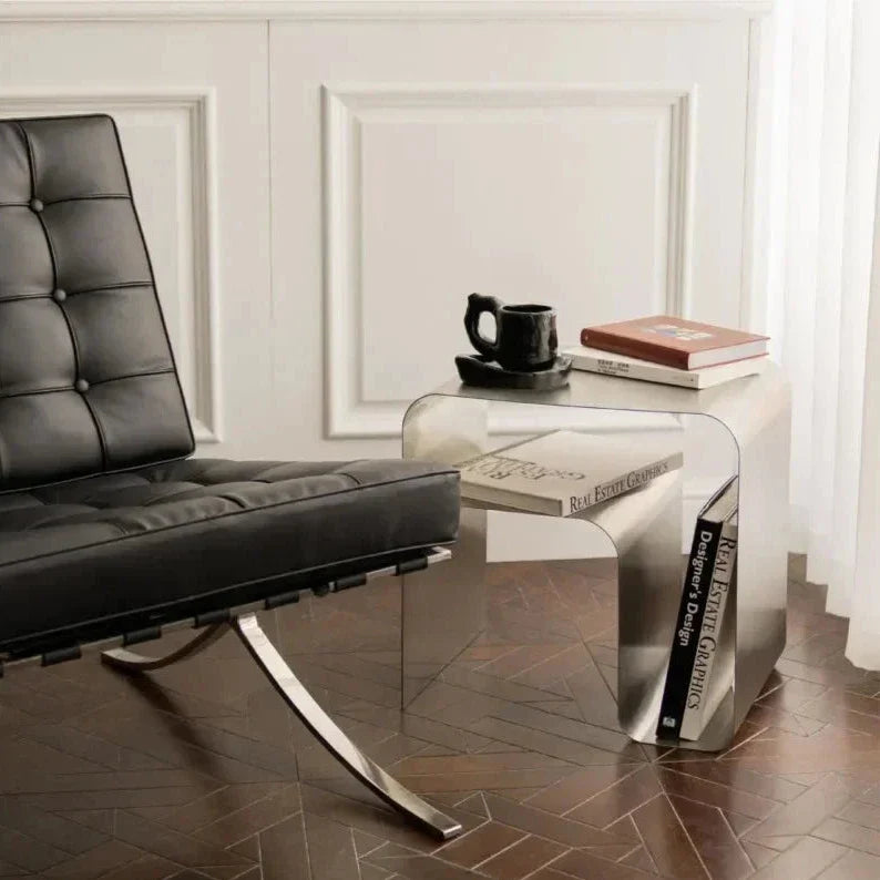 Stainless Steel Side Table - Minimalist Bent Frame Design