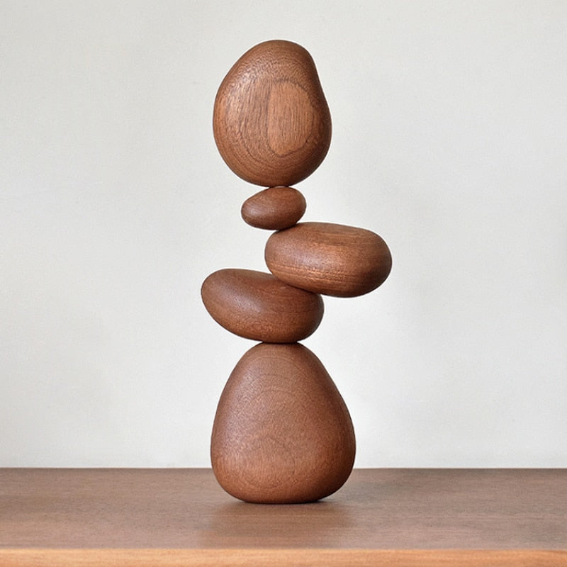 Magnetic Balance Stone Solid Wood Sculpture - Modern Home Decor