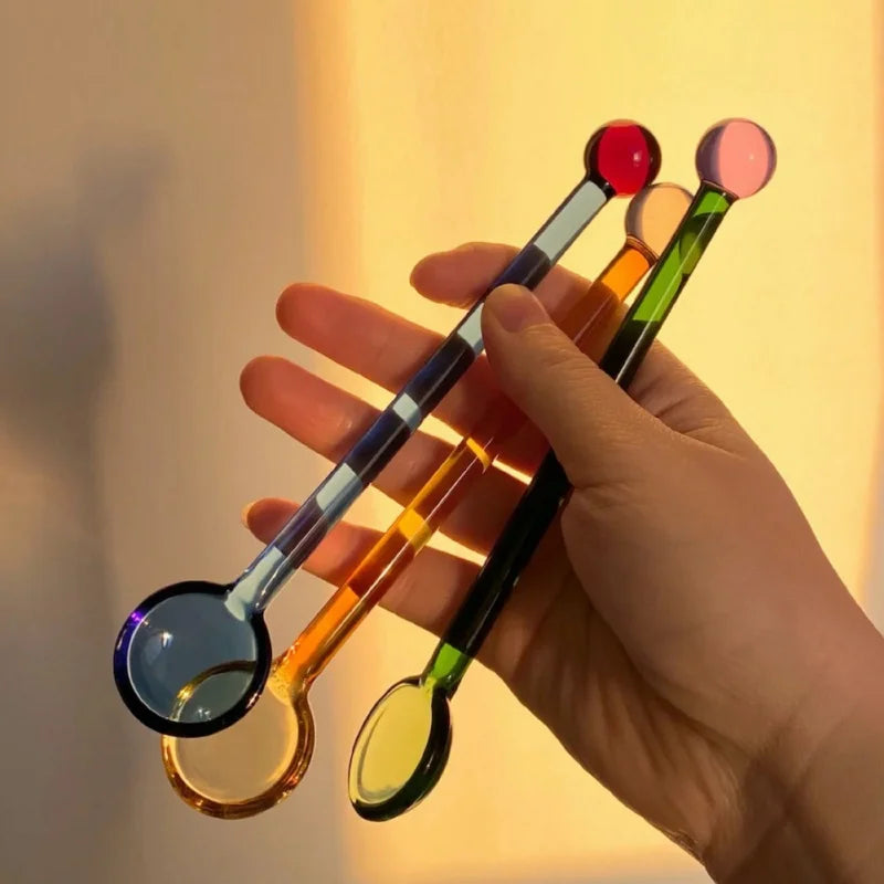 Colored Glass Spoon – Glass Stirring Bar, Precise Drink Stirrer