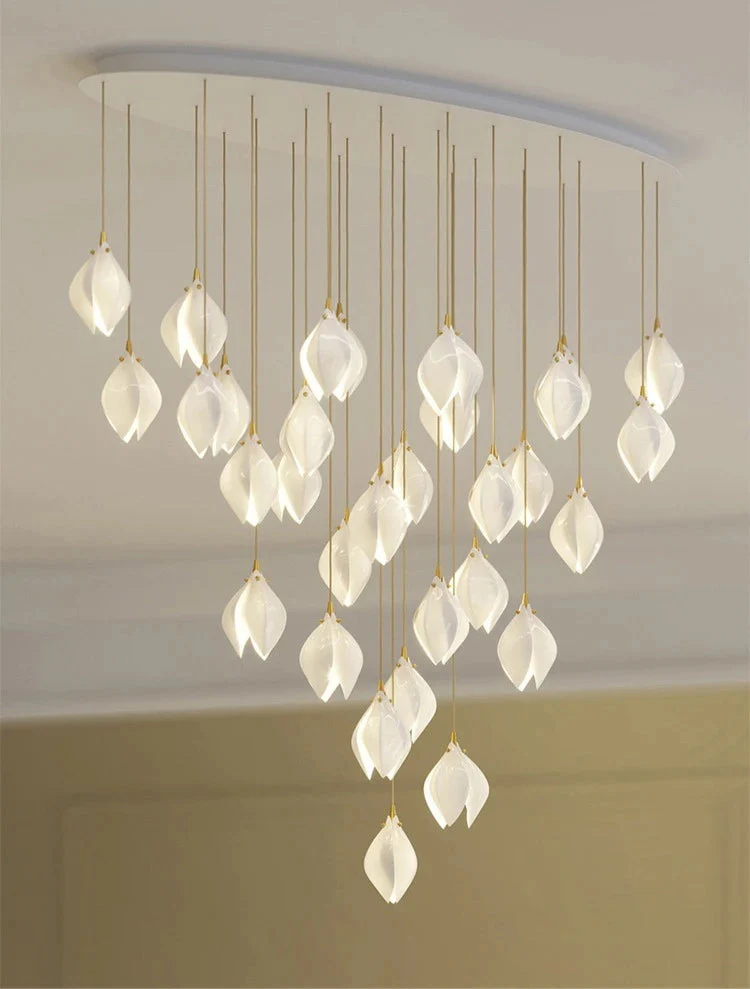 White Magnolia Chandelier | Elegant Ceramic Jade Fixture