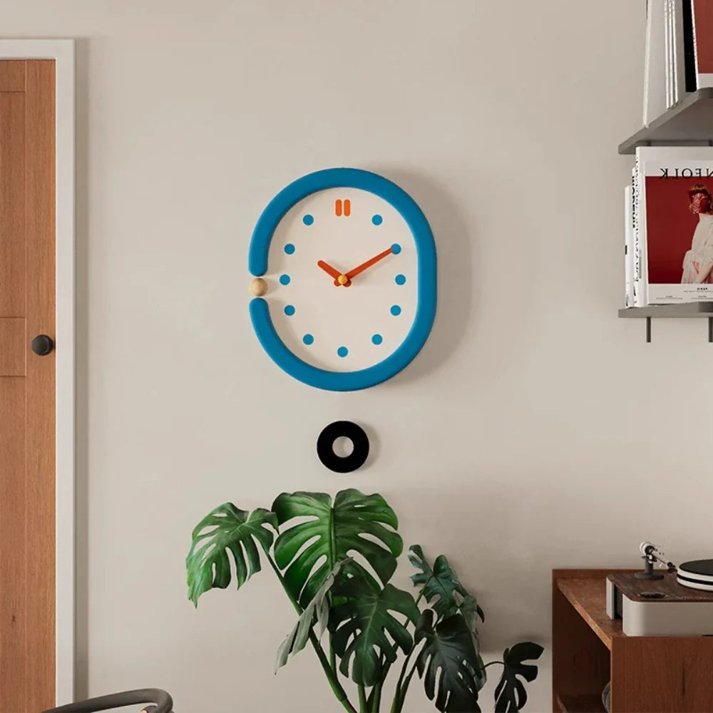 Pendulum Wall Clock - Japanese Minimalist Oval Blue Design