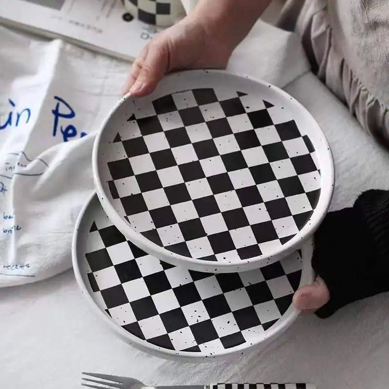 Ceramic Salad Plate – 8 Inch Plaid Dessert Dish