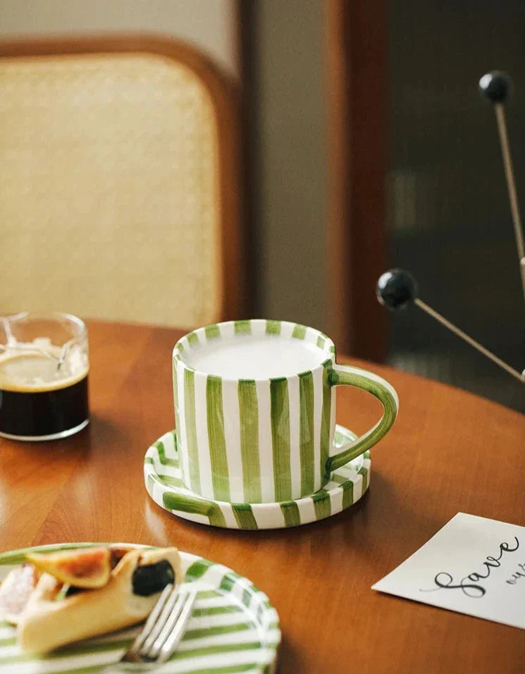 Ceramic Striped Plate – Brush Touch Art Design