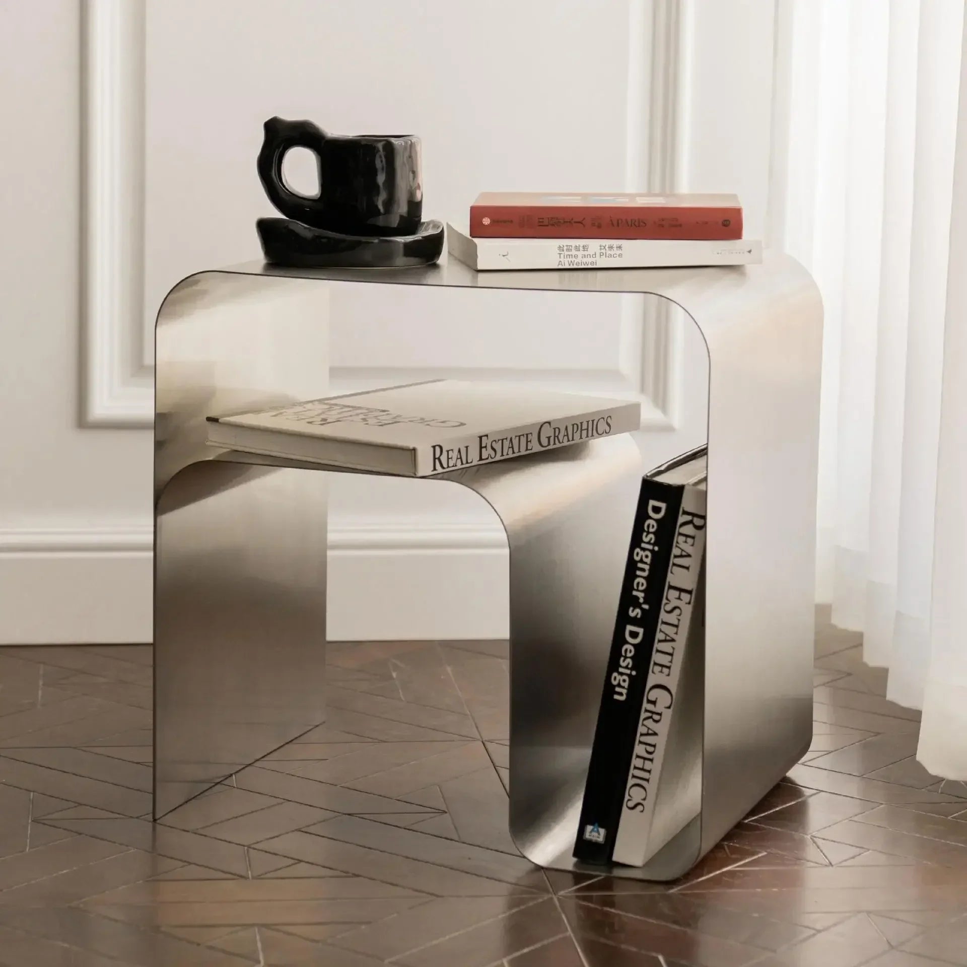 Stainless Steel Side Table - Minimalist Bent Frame Design