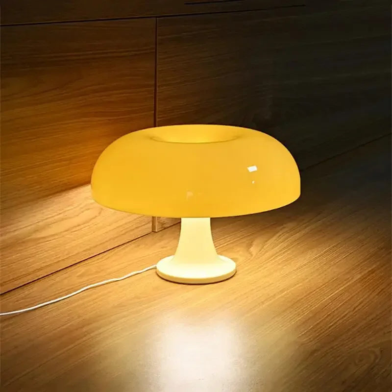 Mushroom Table Lamp – Wide Cream Pink Soft Glow Fixture