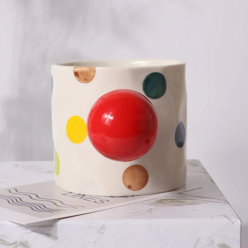 Red Ceramic Mug - 300ml Polka Dot Coffee Cup