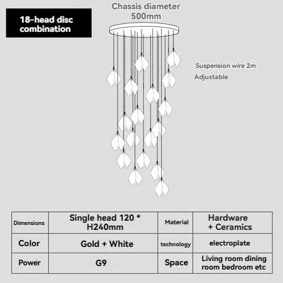 White Magnolia Chandelier | Elegant Ceramic Jade Fixture