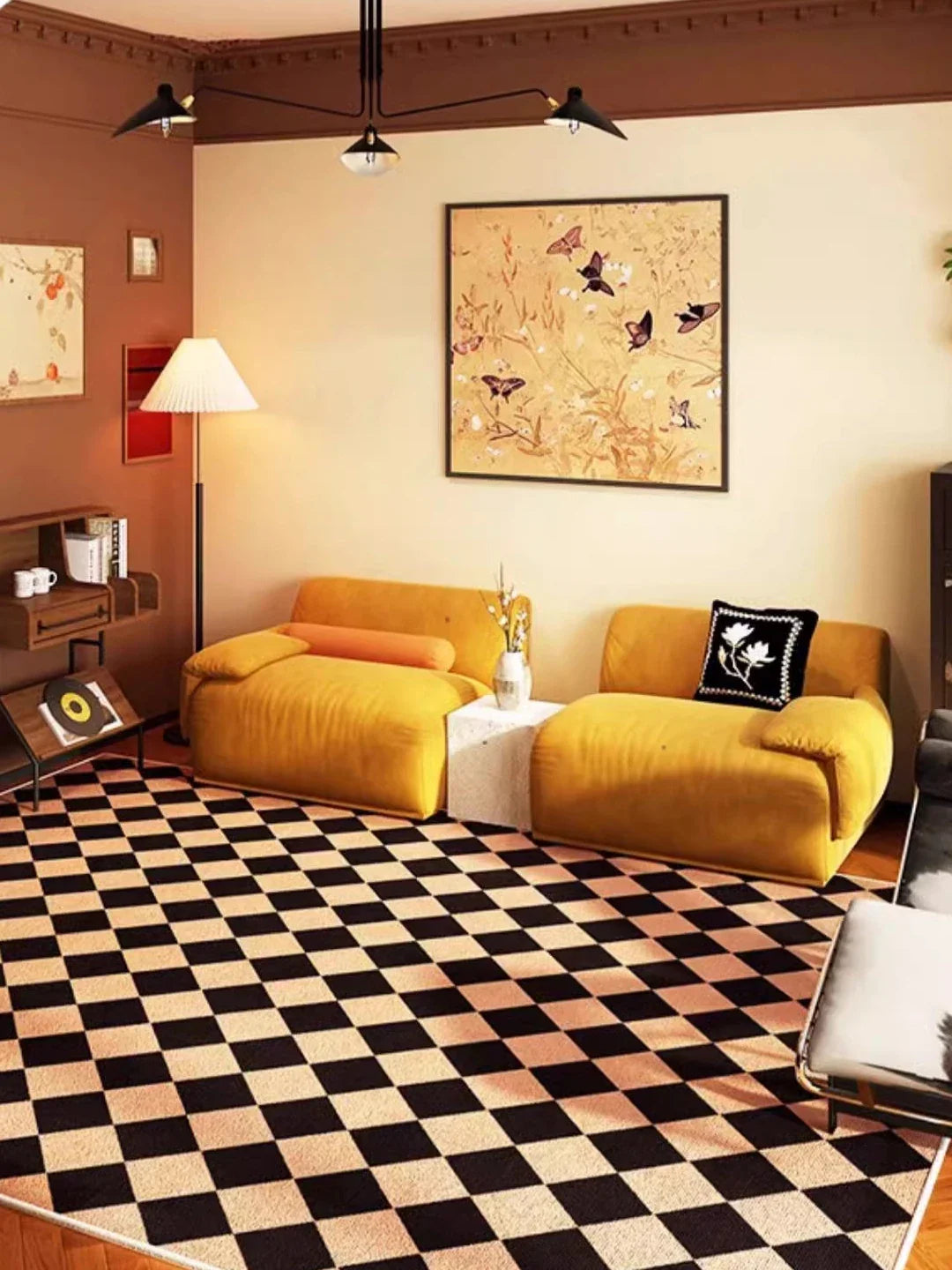Retro Plaid Rug - Diamond Carpet, Anti Slip Mat