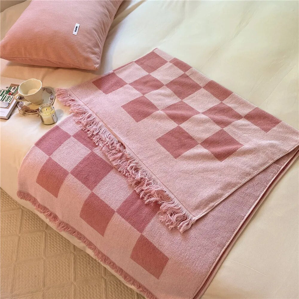 Plaid Throw Blanket – Retro Cotton 55x55 Inch Cozy Throw