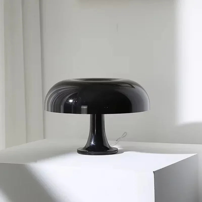 Wide Mushroom Table Lamp - Black Modern USB Corded Light