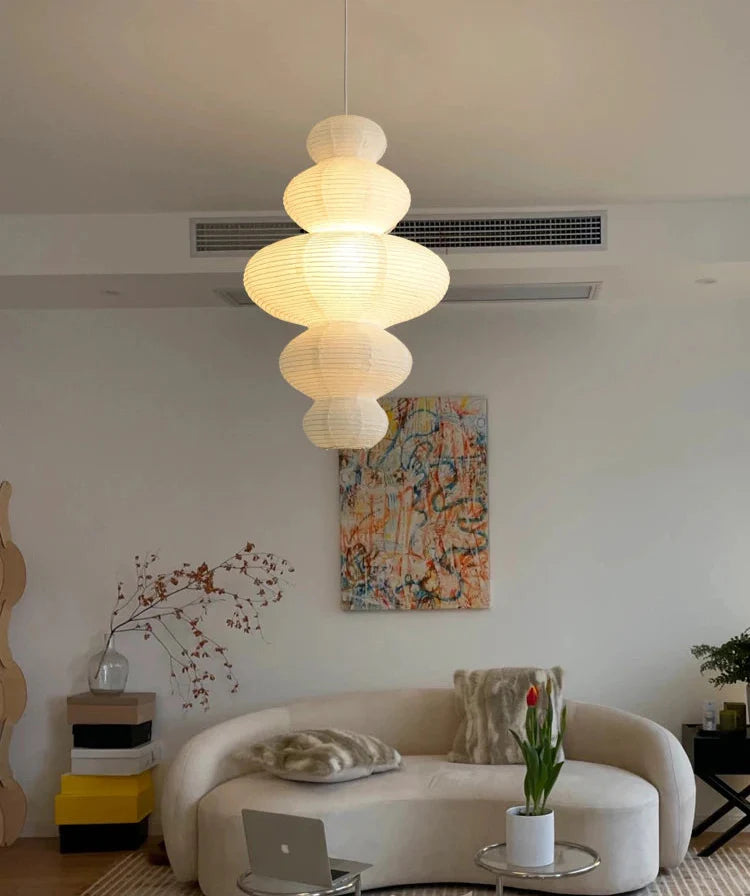 Japanese Rice Paper Pendant - Wabi-Sabi Ceiling Lamp with Adjustable Wire