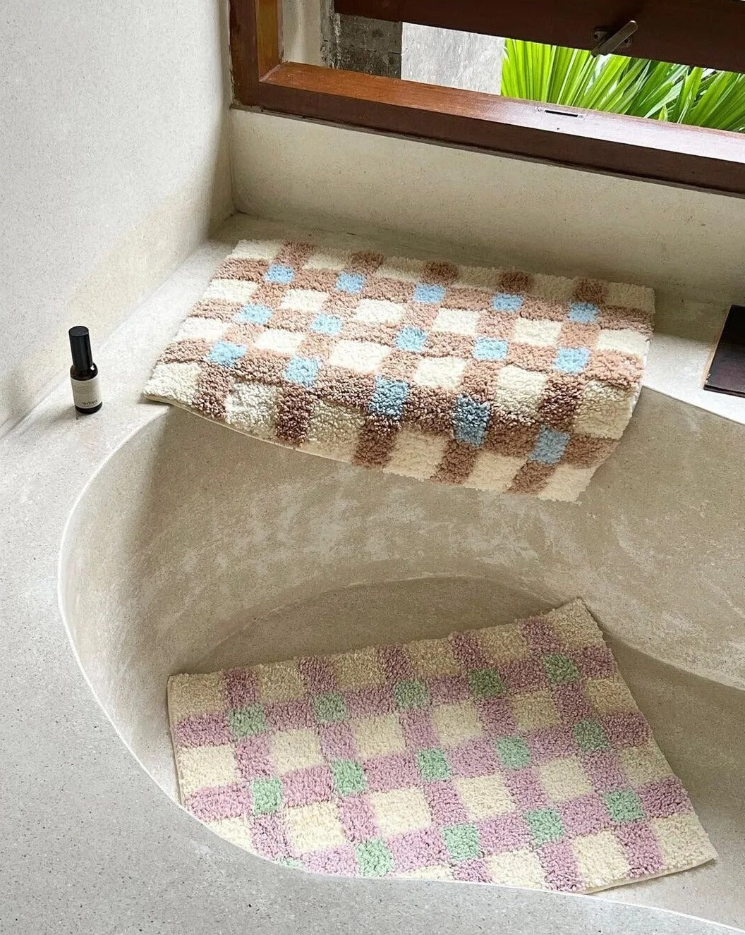 Checkerboard Bedside Rug - Pastel Area Rug Soft Cozy Carpet