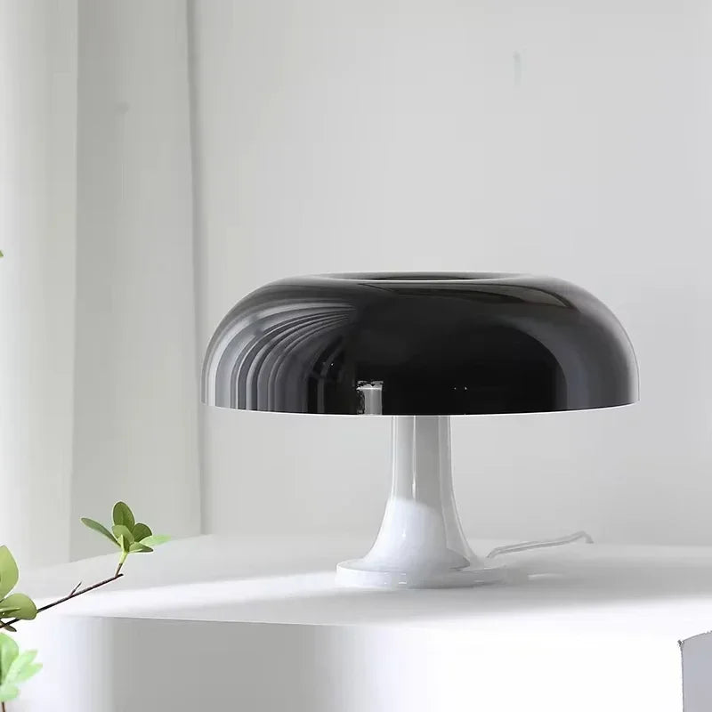 Wide Mushroom Table Lamp - Black Modern USB Corded Light