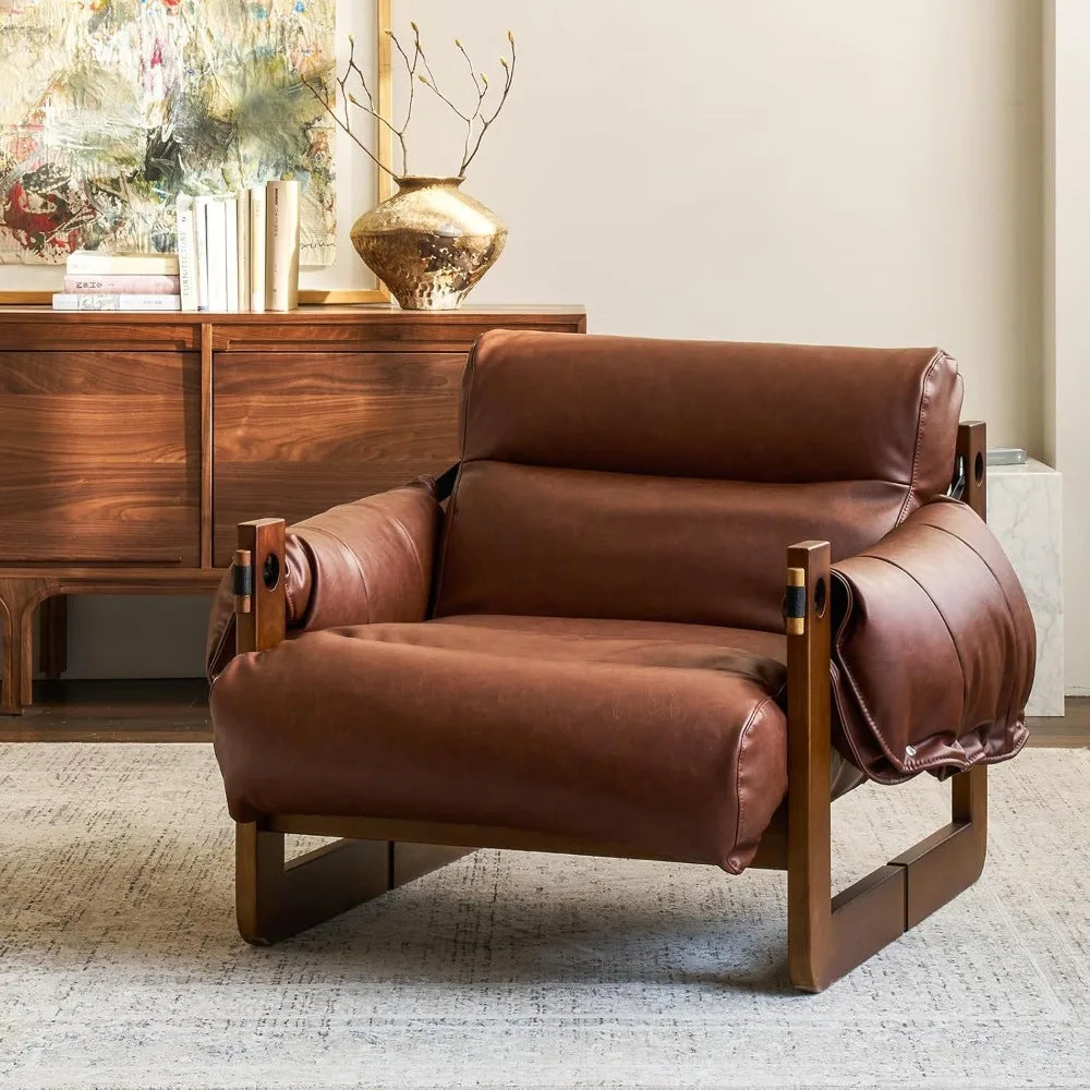 Vintage Lounge Chair - Solid Wood Wide Seat Sofa