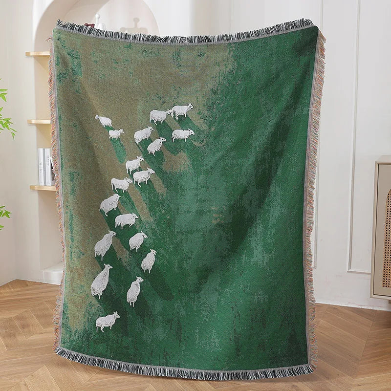 Sheep Throw Blanket - Lightweight Polyester Cotton Blend