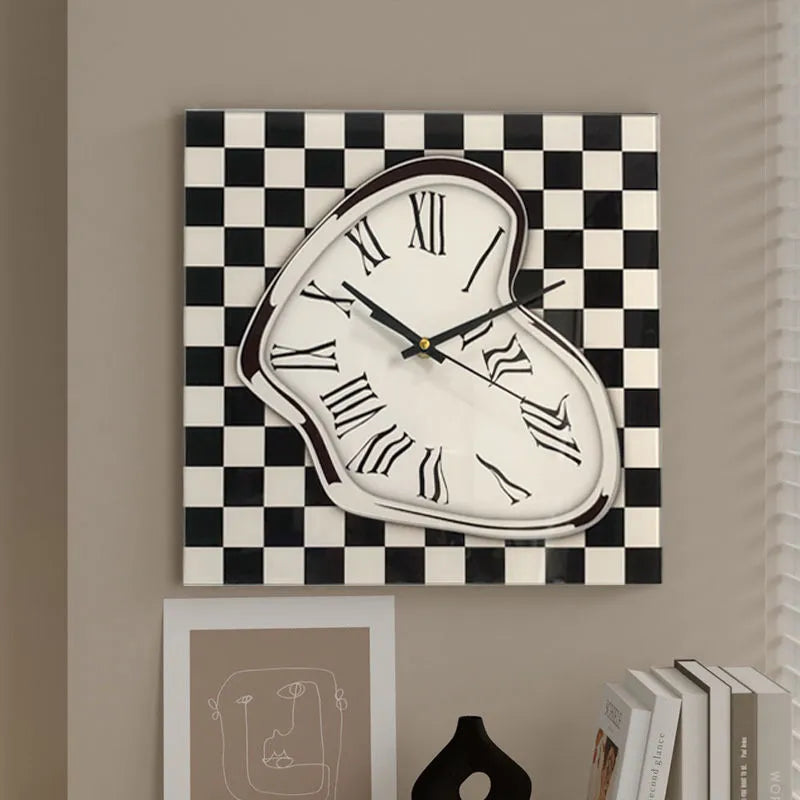 Plaid Glass Wall Clock | Modern Square Decorative Clock