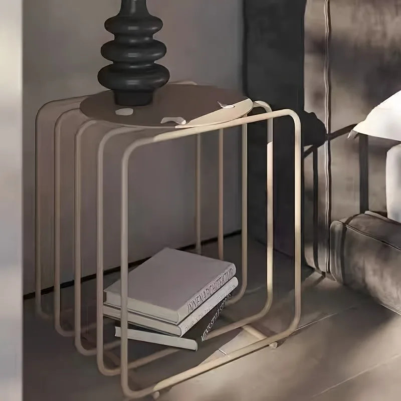 Round Metal Side Table – Wire Frame Rack, Modern Minimalist Accent